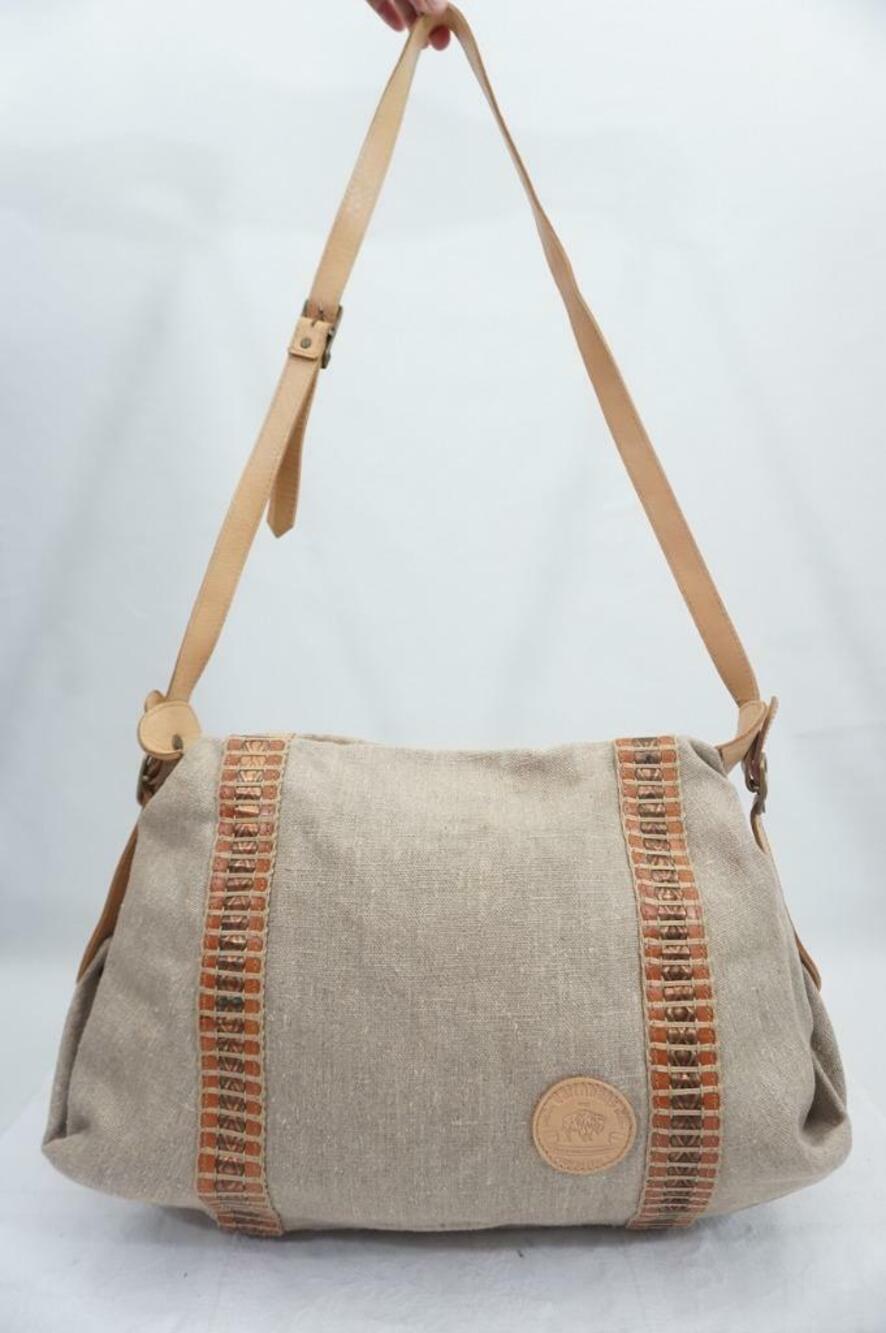 VINTAGE FS EARTHBAGS FRED SALERNO ITALY LARGE CANVAS/LEATHER SHOULDER BAG/HOBO